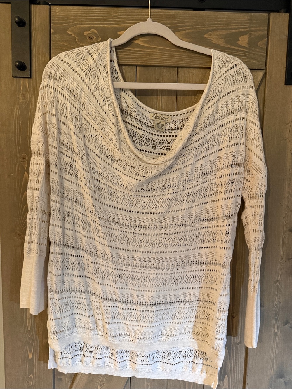 Lucky Brand Cream Open-Knit Cowl Neck top